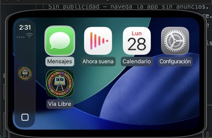 Ícono de Vía Libre en la pantalla de CarPlay