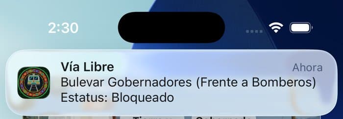 Notificación real de Vía Libre con el estatus de un cruce
